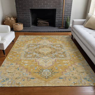 Piper Looms Chantille Oriental ACN1036 Gold Machine Washable Area Rug Lifestyle Image Feature