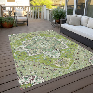 Piper Looms Chantille Oriental ACN1036 Green Machine Washable Area Rug Outdoor Lifestyle Image Feature