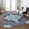 Piper Looms Chantille Oriental ACN1036 Navy Machine Washable Area Rug Lifestyle Image Feature