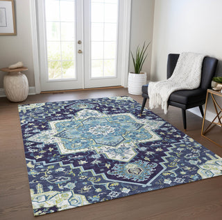 Piper Looms Chantille Oriental ACN1036 Navy Machine Washable Area Rug Lifestyle Image Feature