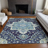 Piper Looms Chantille Oriental ACN1036 Navy Machine Washable Area Rug Lifestyle Image Feature
