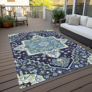 Piper Looms Chantille Oriental ACN1036 Navy Machine Washable Area Rug Outdoor Lifestyle Image Feature
