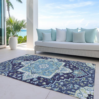Piper Looms Chantille Oriental ACN1036 Navy Machine Washable Area Rug Outdoor Lifestyle Image Feature