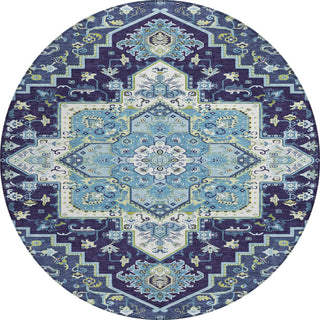 Piper Looms Chantille Oriental ACN1036 Navy Machine Washable Area Rug Round Main Image