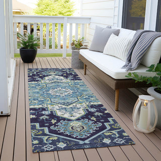Piper Looms Chantille Oriental ACN1036 Navy Machine Washable Area Rug Runner Outdoor Lifestyle Image Feature
