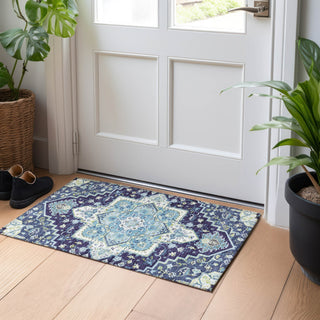 Piper Looms Chantille Oriental ACN1036 Navy Machine Washable Area Rug Scatter Lifestyle Image Feature