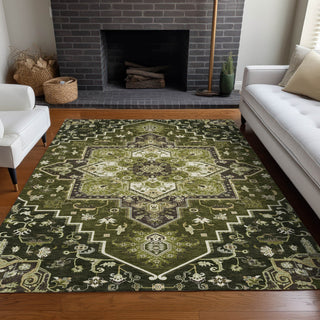 Piper Looms Chantille Oriental ACN1036 Olive Machine Washable Area Rug Lifestyle Image Feature