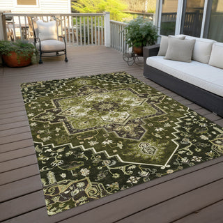 Piper Looms Chantille Oriental ACN1036 Olive Machine Washable Area Rug Outdoor Lifestyle Image Feature