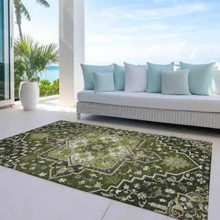 Piper Looms Chantille Oriental ACN1036 Olive Machine Washable Area Rug Outdoor Lifestyle Image Feature