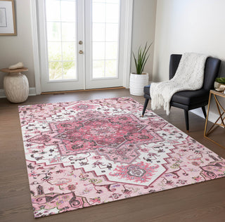 Piper Looms Chantille Oriental ACN1036 Pink Machine Washable Area Rug Lifestyle Image Feature