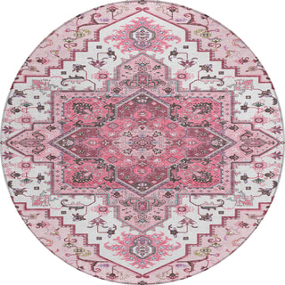 Piper Looms Chantille Oriental ACN1036 Pink Machine Washable Area Rug Round Main Image