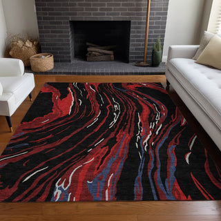Piper Looms Chantille Swirls ACN1037 Black Machine Washable Area Rug Lifestyle Image Feature