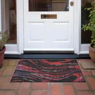 Piper Looms Chantille Swirls ACN1037 Black Machine Washable Area Rug Scatter Outdoor Lifestyle Image Feature