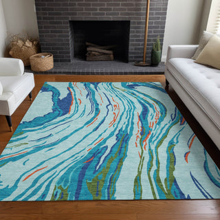 Piper Looms Chantille Swirls ACN1037 Blue Machine Washable Area Rug Lifestyle Image Feature