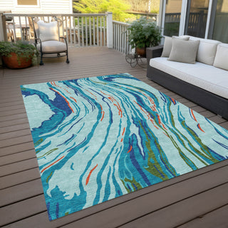 Piper Looms Chantille Swirls ACN1037 Blue Machine Washable Area Rug Outdoor Lifestyle Image Feature