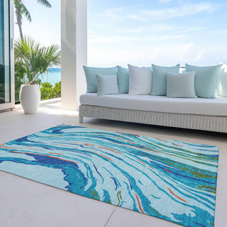 Piper Looms Chantille Swirls ACN1037 Blue Machine Washable Area Rug Outdoor Lifestyle Image Feature