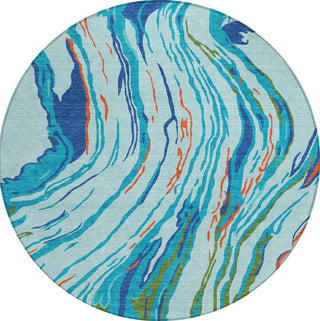 Piper Looms Chantille Swirls ACN1037 Blue Machine Washable Area Rug Round Main Image