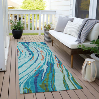 Piper Looms Chantille Swirls ACN1037 Blue Machine Washable Area Rug Runner Outdoor Lifestyle Image Feature