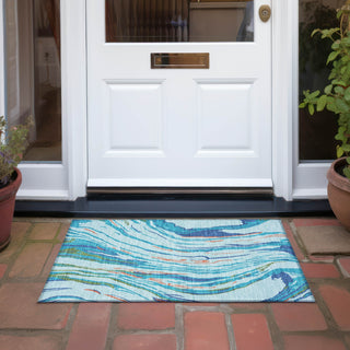 Piper Looms Chantille Swirls ACN1037 Blue Machine Washable Area Rug Scatter Outdoor Lifestyle Image Feature