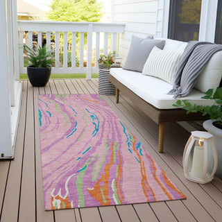 Piper Looms Chantille Swirls ACN1037 Pink Machine Washable Area Rug Runner Outdoor Lifestyle Image Feature