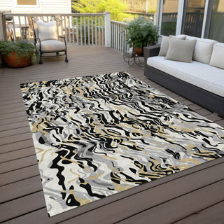 Piper Looms Chantille Swirls ACN1038 Black Machine Washable Area Rug Outdoor Lifestyle Image Feature