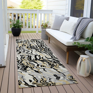 Piper Looms Chantille Swirls ACN1038 Black Machine Washable Area Rug Runner Outdoor Lifestyle Image Feature