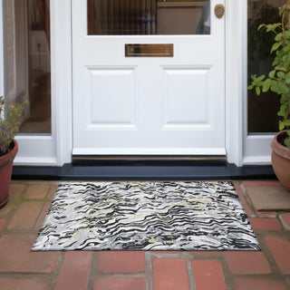 Piper Looms Chantille Swirls ACN1038 Black Machine Washable Area Rug Scatter Outdoor Lifestyle Image Feature