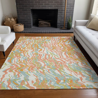 Piper Looms Chantille Swirls ACN1038 Coral Machine Washable Area Rug Lifestyle Image Feature