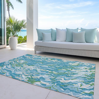 Piper Looms Chantille Swirls ACN1038 Teal Machine Washable Area Rug Outdoor Lifestyle Image Feature