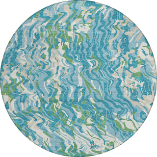 Piper Looms Chantille Swirls ACN1038 Teal Machine Washable Area Rug Round Main Image