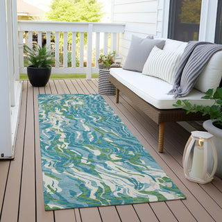 Piper Looms Chantille Swirls ACN1038 Teal Machine Washable Area Rug Runner Outdoor Lifestyle Image Feature