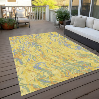 Piper Looms Chantille Swirls ACN1038 Yellow Machine Washable Area Rug Outdoor Lifestyle Image Feature