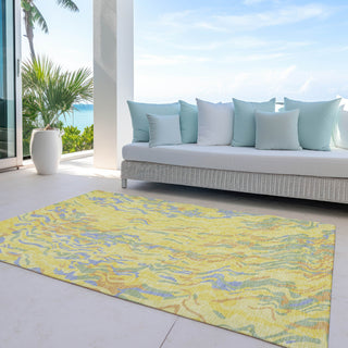 Piper Looms Chantille Swirls ACN1038 Yellow Machine Washable Area Rug Outdoor Lifestyle Image Feature
