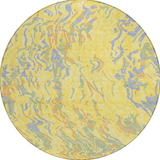 Piper Looms Chantille Swirls ACN1038 Yellow Machine Washable Area Rug Round Main Image