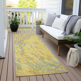 Piper Looms Chantille Swirls ACN1038 Yellow Machine Washable Area Rug Runner Outdoor Lifestyle Image Feature