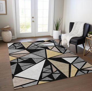 Piper Looms Chantille Geometric ACN1039 Black Machine Washable Area Rug Lifestyle Image Feature