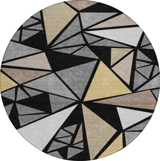 Piper Looms Chantille Geometric ACN1039 Black Machine Washable Area Rug Round Main Image