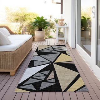 Piper Looms Chantille Geometric ACN1039 Black Machine Washable Area Rug Runner Outdoor Lifestyle Image Feature