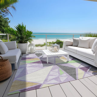 Piper Looms Chantille Geometric ACN1039 Lavender Machine Washable Area Rug Outdoor Lifestyle Image Feature