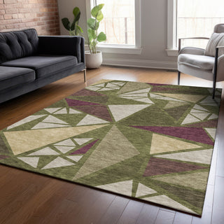 Piper Looms Chantille Geometric ACN1039 Olive Machine Washable Area Rug Lifestyle Image Feature