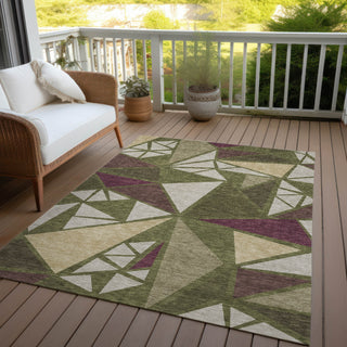 Piper Looms Chantille Geometric ACN1039 Olive Machine Washable Area Rug Outdoor Lifestyle Image Feature