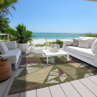 Piper Looms Chantille Geometric ACN1039 Olive Machine Washable Area Rug Outdoor Lifestyle Image Feature