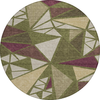 Piper Looms Chantille Geometric ACN1039 Olive Machine Washable Area Rug Round Main Image