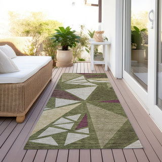Piper Looms Chantille Geometric ACN1039 Olive Machine Washable Area Rug Runner Outdoor Lifestyle Image Feature
