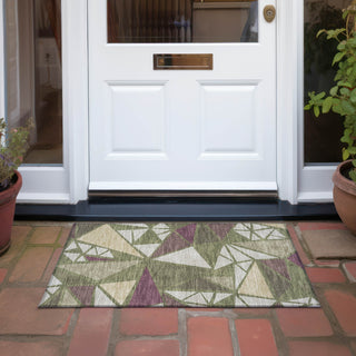 Piper Looms Chantille Geometric ACN1039 Olive Machine Washable Area Rug Scatter Outdoor Lifestyle Image Feature