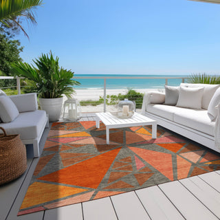 Piper Looms Chantille Geometric ACN1039 Rust Machine Washable Area Rug Outdoor Lifestyle Image Feature