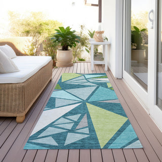 Piper Looms Chantille Geometric ACN1039 Teal Machine Washable Area Rug Runner Outdoor Lifestyle Image Feature