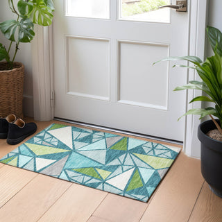 Piper Looms Chantille Geometric ACN1039 Teal Machine Washable Area Rug Scatter Lifestyle Image Feature