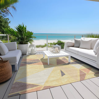 Piper Looms Chantille Geometric ACN1039 Wheat Machine Washable Area Rug Outdoor Lifestyle Image Feature