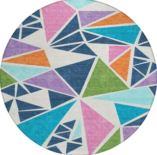 Piper Looms Chantille Geometric ACN1039 White Machine Washable Area Rug Round Main Image